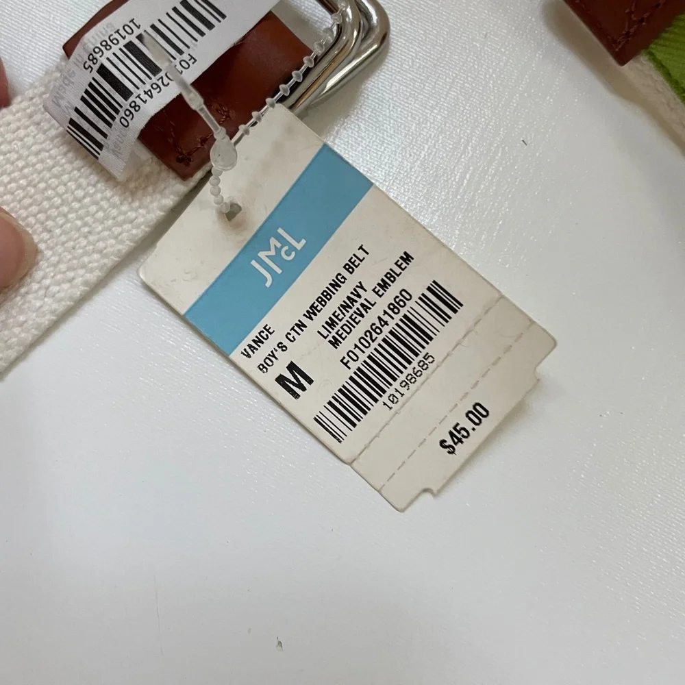 J. McLaughlin Vance Boy's Webbing Belt Lime Medieval Emblem size M NWT